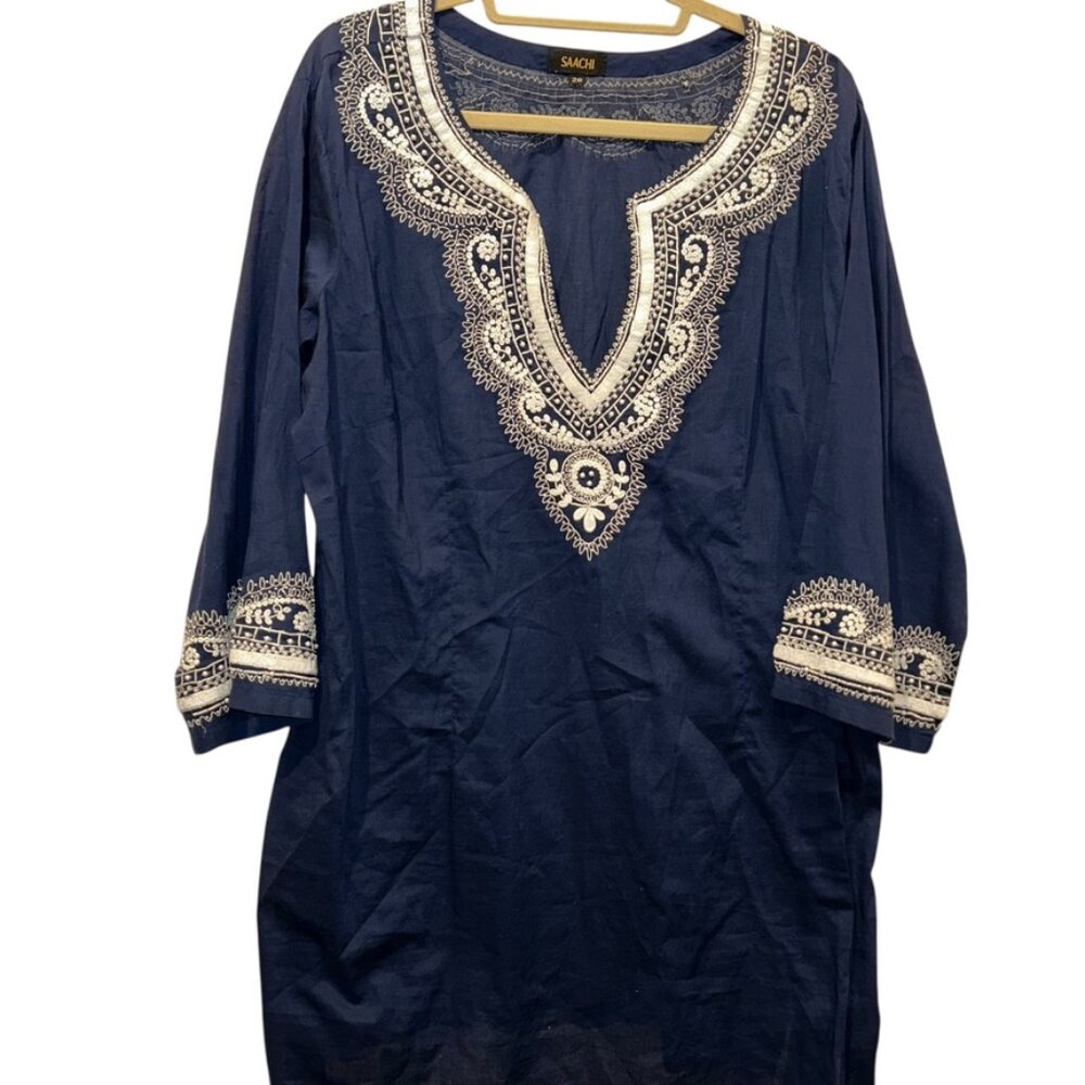 Saachi blue white embroidered tunic kurti top 20
